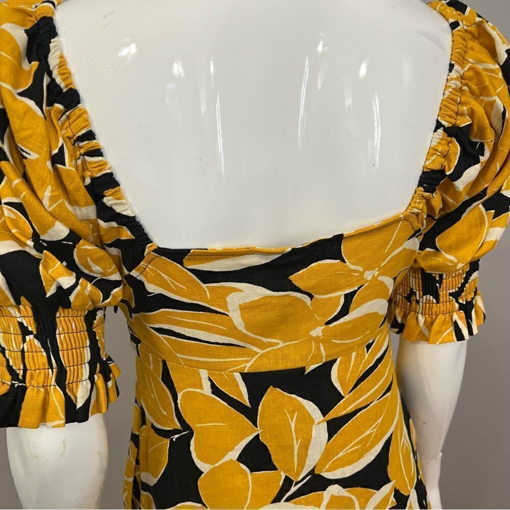NWT Who What Wear Black/Yellow Linen Floral Print Puff Sleeve Dress - XS - Picture 13 of 16